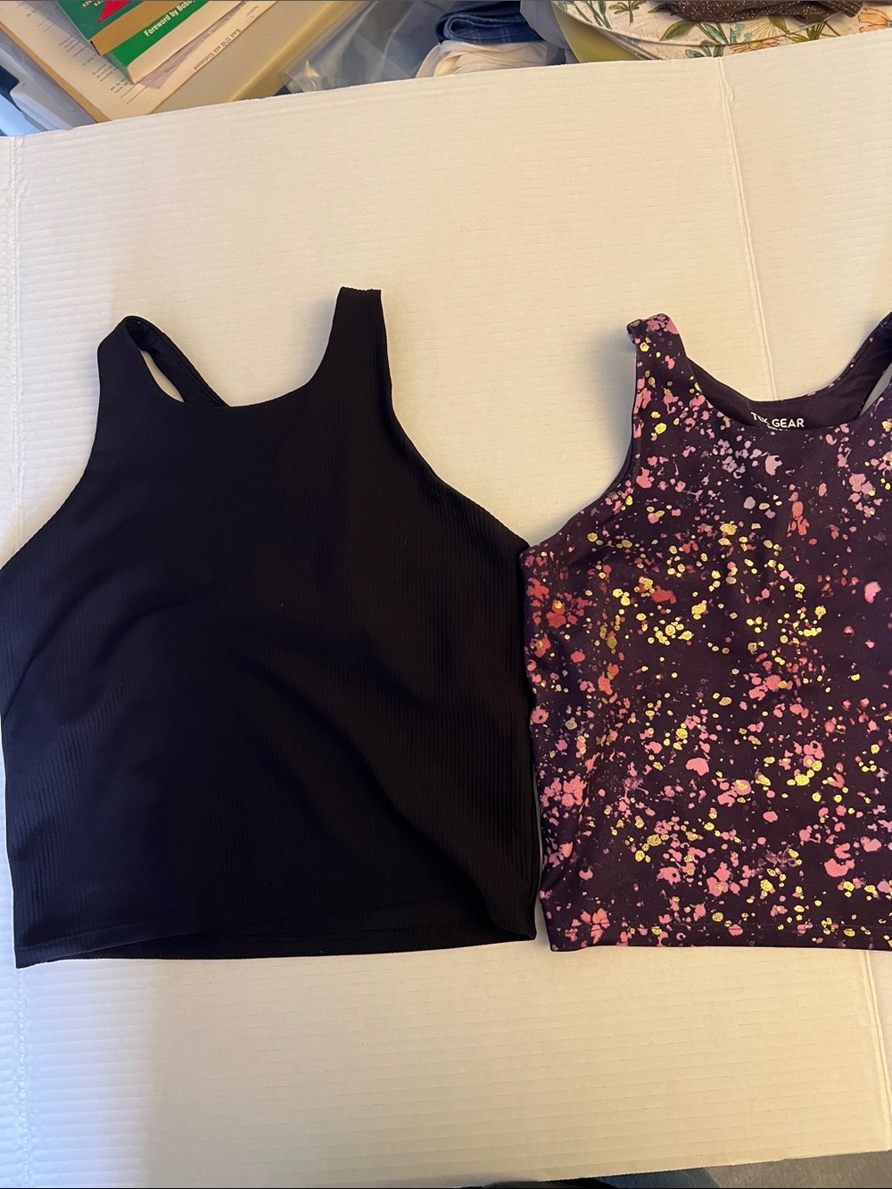 tek gear Girls Black & Purple Paint-Splatter Tank Tops Set